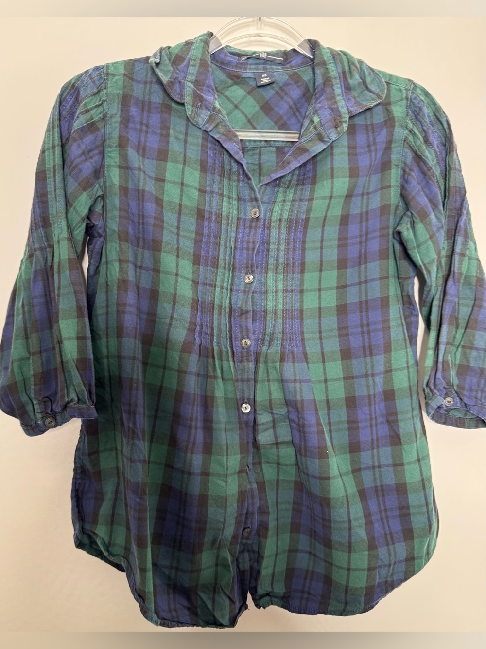 GAP Green & Blue Plaid Button-Down Shirt 100% cotton babydoll size xs fall
